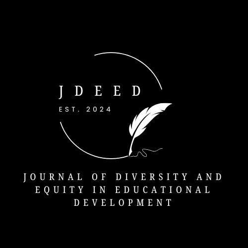 JDEED Black (1) JDEED encircled with a feather fountain pen, with Journal of Diversity and Equity in Educational Development